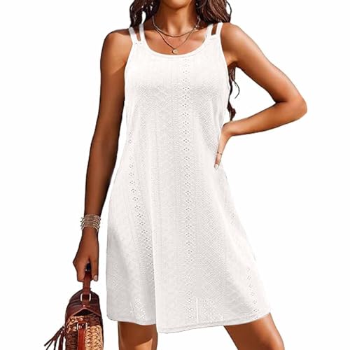 Sobzia Strandkleid,Strandkleider Damen Sommer Leicht Ärmellos Sommerkleid Strandtunika Strand Kurz Strandponcho Strandkleid Luftig Casual Bikini...