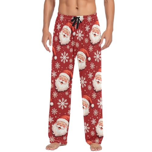 Cute Santa Claus Snowflake Pajama Pants Vintage Red HollyLounge Sleepwear PJs Men's Pajama Bottoms Sleep Pants XXL