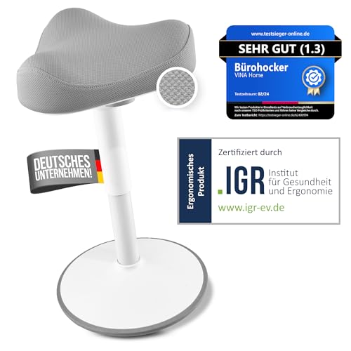 Vina Home SH-01S Sgabello da ufficio ergonomico [certificato IGR] | Sgabello ergonomico regolabile in altezza [47-65 cm]| Sgabello ergonomico per lavoro e tempo libero | effetto oscillante