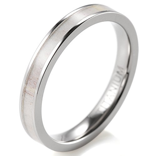 Women's 3mm Titanium Ring with Real Deer Antler Inlay4