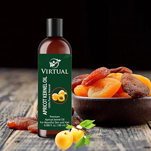 Image of VIRTUAL Pure Apricot Kernel Oil For Shine Hair, Skin Care, Moisturising Dry Skin & Cold Pressed Natural Oil (180ml)