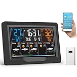 jely Station Météo Intérieur Extérieur Sans Fil - Connectée WIFI avec Prévisions 5 Jours, Écran 4 Luminosités Réglables, Capteur Temps Thermomètre Hygromètre, 3 Réveils