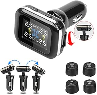 Tire Pressure Monitoring System TPMS, Wireless Tire Pressure Monitor Adjustable display angle with 4 Waterproof External Sensors Auto Alarm Real-time Display Temperature Pressure(0- 5 Bar / 0- 72Psi)