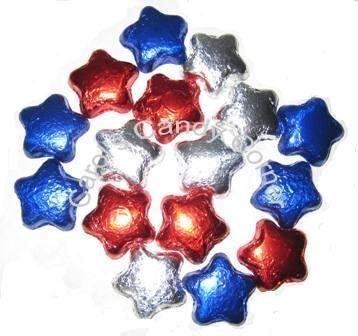 Patriotic Stars Solid Milk Chocolate Red, White, Blue Chocolate Stars - (1/2 Lb - Approx 22 Pcs)