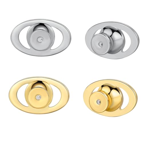 Earring Lifter Backs, JIACHARMED Button Pierced Earring Backs for Droopy Ears Large Locking Earring Support Backings Replacements for Heavy Earrings 4pcs Flat Earring Backers for Studs,Mixed Color