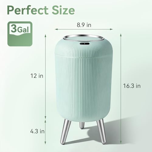 Image of Automatic Motion Sensor Bathroom Trash Can Touchless,3 Gallon /11L Smart Garbage Bin,Mini Trash Can with Removable Legs for Toilet,Kitchen,Bedroom,Office,Smart Plastic Electric Garbage Cans-Blue