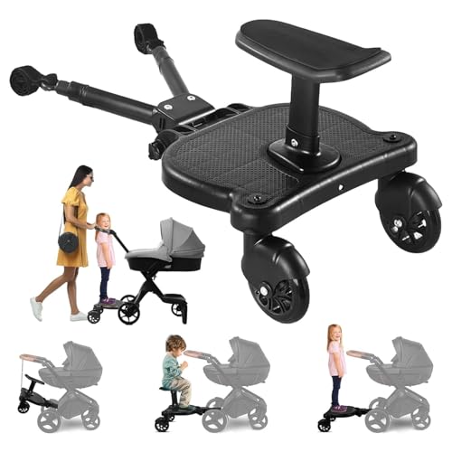 2-in-1 Universal Stroller Board 55LBS Stroller Glider Board Detachable Sit and Stand Toddler Buggy Attachment Strollers Standing Platform with 360 Wheels for Walks Play Shopping