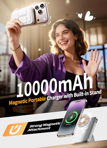 Magnetic Portable Charger, 10000mAh Power Bank with Leather Foldable Stand - Travel Essentials, USB-C 20W Fast Charging for Magsafe Battery Pack, Compatible with iPhone 17/16/15/14/13 Series - Image 3