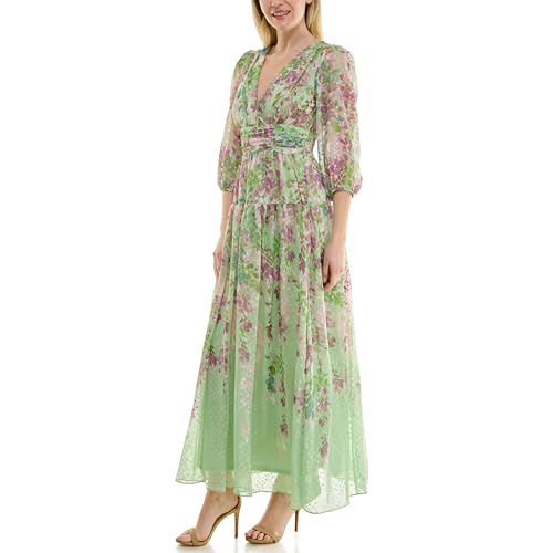 Image of Maison Tara Women's Romantic V-Neck Floral Cumberbund Waist Maxi Dress