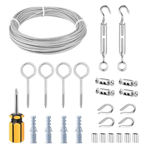 TooTaci 3mm Drahtseil-Kit, 15M PVC-ummanteltes Edelstahlkabel, M5 Turnbuckle Spannkit, Metallseil & Pflanzenriegel für Kletterpflanzen, Bilderaufhängung & Außenbereich