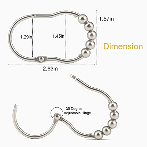 Shower Curtain Hooks, Sutine 12Pcs Shower Curtain Rings, Stainless Steel Snap Closure Black Shower Curtain Hooks, Roller Glide Rustproof Shower Hooks For Shower Curtain Shower Rod, Matte Nickel #TOP4