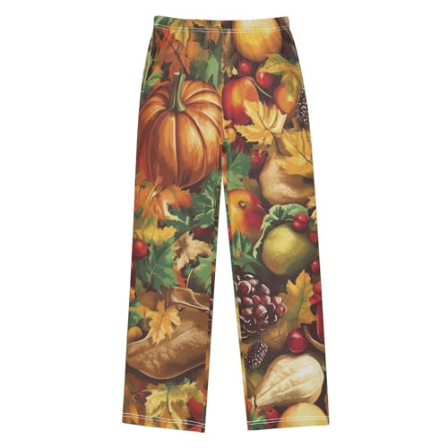 Autumn Pumpkin Fruits Boys Long Pants Soft Trousers Elastic Waist Kids Lounge Bottoms with Pockets S-XL