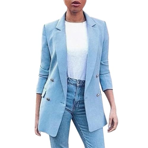 Veste Femme Chic et Élégant Uni Blazers Pas Cher Marque Bureau Affaires Costume Detente Fitness Slim Fit Blazer De Travail Blouson Jacket Vêtements Femme Bleu Ciel 5XL