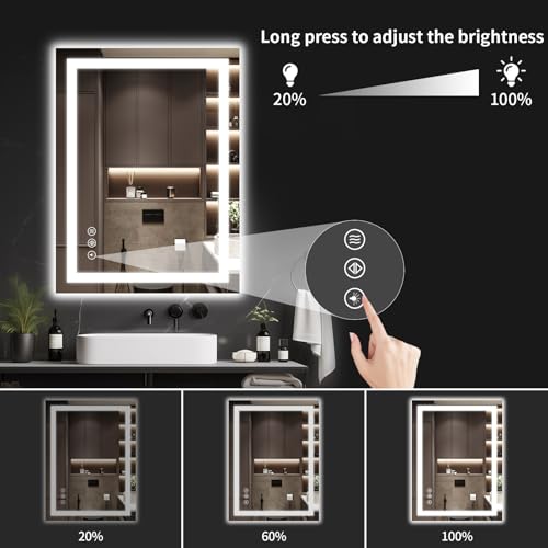 24"x32" LED Bathroom Mirror with Lights, Dimmable, Anti-Fog, Lighted Bathroom Vanity Mirror for Wall, Backlit + Front Lit, Memory Function, Shatter-Proof, Tempered Glass - Image 5