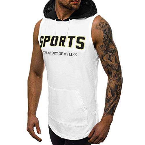 Camiseta con Capucha de Tirantes Deportes para Hombre,ZARLLE Deportivo Camiseta Sin Mangas de Tirante Sudadera con Capucha Gimnasio Músculo Formación Túnica Tank Top