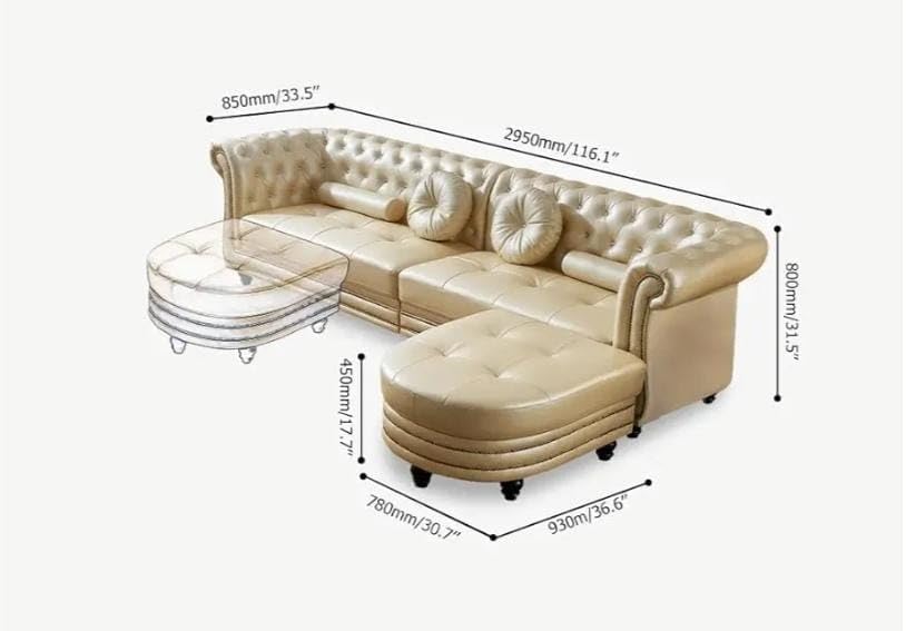 Image of Royale Hand Tufted Six (4+1+1) 5- to 6-Person Sofa Elegant Wooden Base Sofa In Wide Extravagant Fabric, Gives Luxurious Look For Home /Living Room /Office /Guest Room /Hotels, White