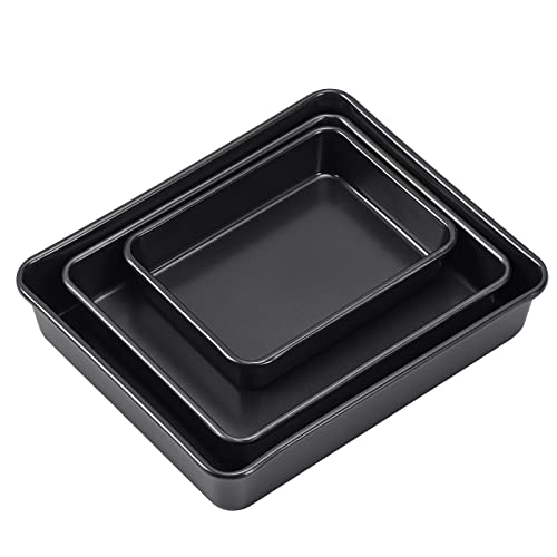 Camofoxin Nonstick Roasting Pan, Deep Baking Pan Set, Large Cake Pan Sets For Oven, 3-Piece Brownie Pan （Black） #TOP2
