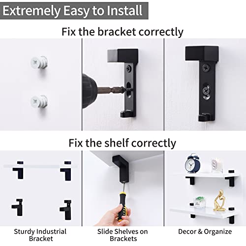 White Floating Shelves 16 Inch Long, Wooden Bathroom Shelves Set Of 2, Modern Floating Wall Shelf With Glossy Finish For Home Decor & Storage #TOP5