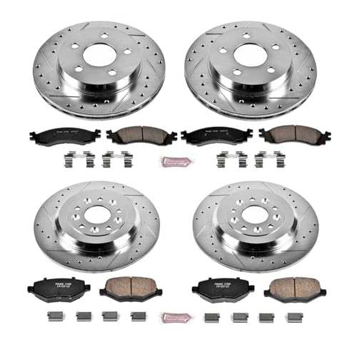 Image of PowerStop Front and Rear Brake Kit for Ford Taurus 2011-12 - Drilled and Slotted Disc Rotors with Carbon-Fiber Ceramic Brake Pads Replacement, K5582