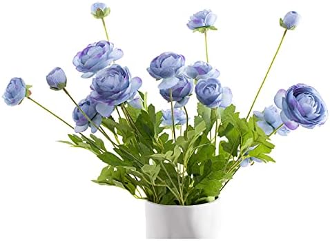 GLSATEMAN Artificial Silk Flowers Persian Buttercup Asian Ranunculus Celery Flower 5 Pcs,Suitable for core Decoration,Wedding Floral Creation,Flower Arrangement DIY Project,Interior Decor（Blue）