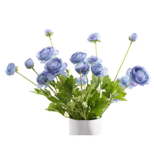 Glsateman Artificial Silk Flowers Persian Buttercup Asian Ranunculus Celery Flower 5 Pcs,Suitable For Core Decoration,Wedding Floral Creation,Flower Arrangement Diy Project,Interior Decor（Blue） #TOP3