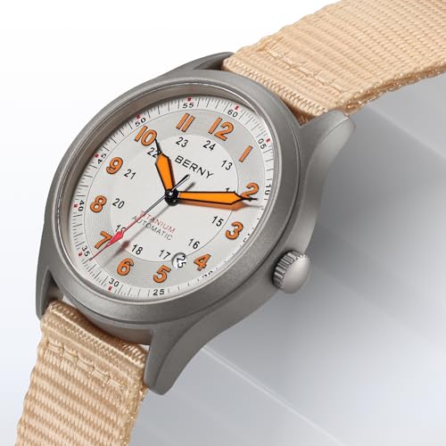 Image of BERNY Automatic Titanium Watch for Men 10ATM Waterproof Men's Field Watch Super Luminous Male Analog Mechanical Military Wrist Watch AR Sapphire Crystal Date Calendar Birthday Present