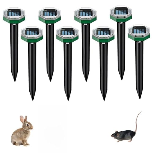 Nzkeuf Anti Taupe Solaire Vibration et Ultrasons, 8 Pièces Repulsif Taupe Ultrason Solaire avec IP65 Imperméable, Repousse Les Taupes et Autres Rongeurs pour Le Jardin...