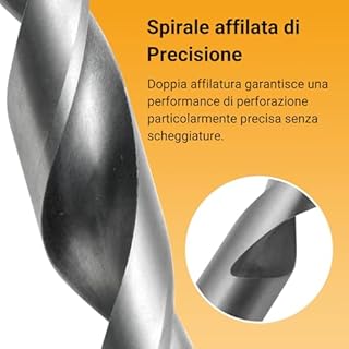 TOOLMAYS Set Punte per Legno HSS-G, 25 Pezzi Punta Trapano Legno 1-13 mm, Punte Legno Trapano Gradini da 0,5 mm