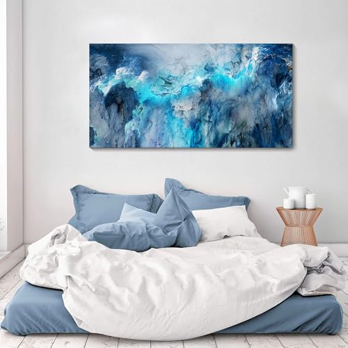 Image of Mofutinpo Blue Canvas Wall Art Modern Abstract Wall Decor for Living Room Contemporary Pictures for Bedroom Wall Decor Artwork for Walls Dinning Room Decoration Wall Navy Blue Office Decor20x40IN