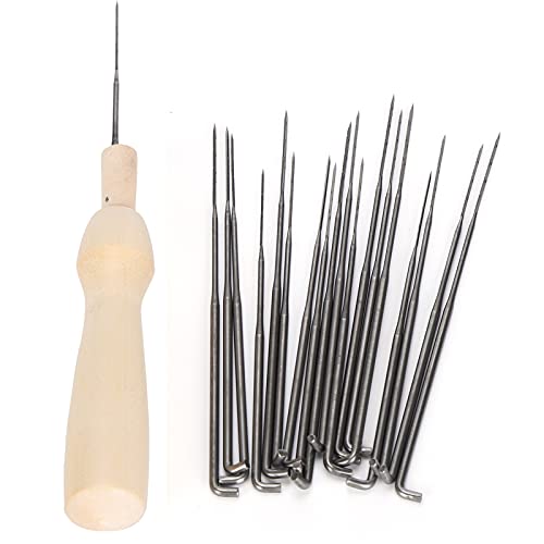 18 Stainless Steel Felting Needles Complete with Wooden Handle Bottle, Efficient Needle Replacement Replacement of Old Accessories Toy Craft Household DIY Tool