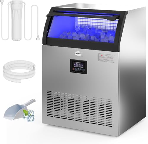Image of Sunvivi Commercial Ice Maker Machine, 265LBS /24H, 55LBS Storage Bin, Stainless Steel Under Counter Ice Machine for Restaurants, Bars, and Home Use, Includes Water Filter, Scoop, and Hose