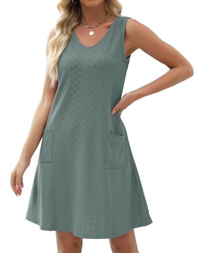 Image of elescat Swimsuit Coverup Summer Dresses for Women Eyelet Casual Loose Sleeveless Sundress with Pockets 2026