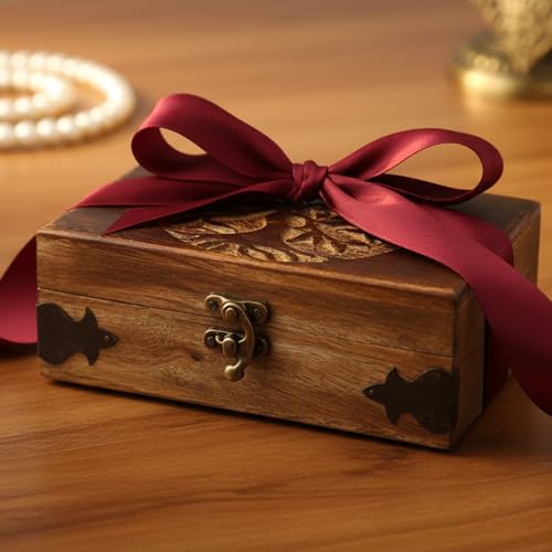 Image of Handmade Wooden Jewelry Box with Tree of Life Engraving - Antique Handcarved Keepsake Organizer for Women & Men | Solid Wood Storage Box for Jewelry, Trinkets, Gifts & Home Decor