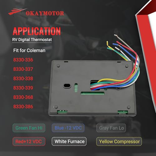 Image of OKAY MOTOR RV Digital Thermostat for Coleman 83303362 Air Conditioner Heat /Cool T-Stat Wall 8330-336 337 338 339 368 386 - Black