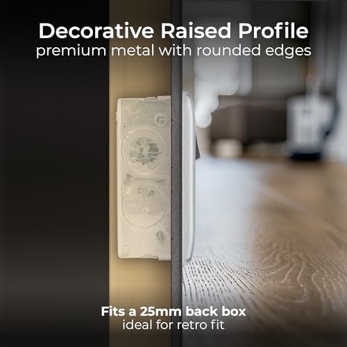 BG Electrical Single Switched Power Plug Wall Socket, Raised and Slim Profile, Round Edges, Nexus Metal, Brushed Steel, Grey Inserts, 13A, NBS21G