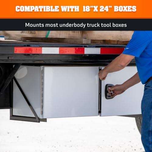 Image of Buyers Products 1701010 Heavy Duty Welded Structural Black Steel Mounting Brackets for Underbody Truck Tool Box, Set of 2, 18 inch x 24 inch, Corrosion Resistant, Universal Hole Pattern For Quick Mounting