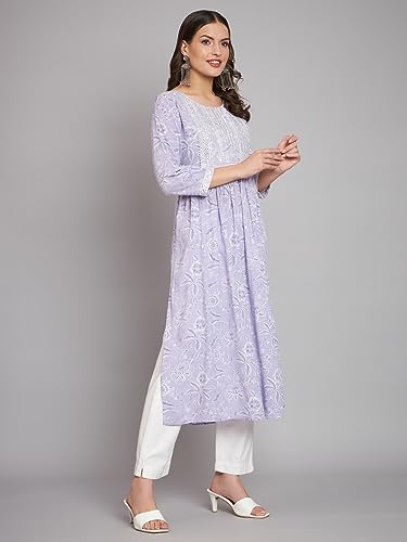 Image of Rapsodia Women Rayon Printed Naira Cut Kurta with Embroidered Yoke