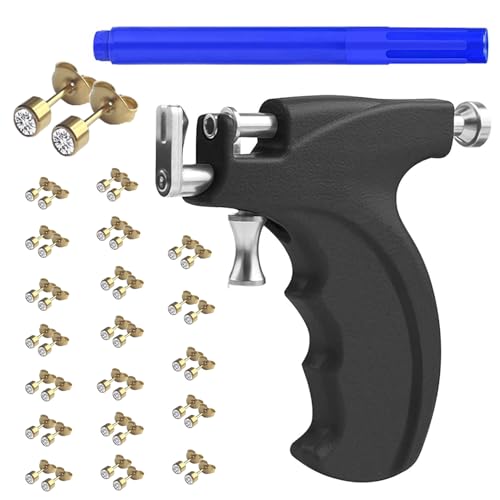 Professional Ear Piercing Gun Kit with 20 Pairs 316L Surgical Stainless Steel Gun Stud Earrings（18K Yellow Gold Plated) for Body Nose Lip Salon Home Use