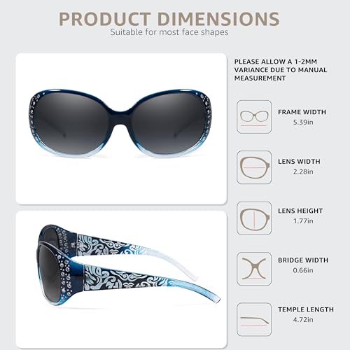 Image of LVIOE Polarized Sunglasses for Women Rhinestone Design Wrap Around Shades | UV400 Protection Fashion Sun Glasses Stylish Elegant Frame, Bonus Cleaning Cloth & Soft Pouch Plus Essential Accessories