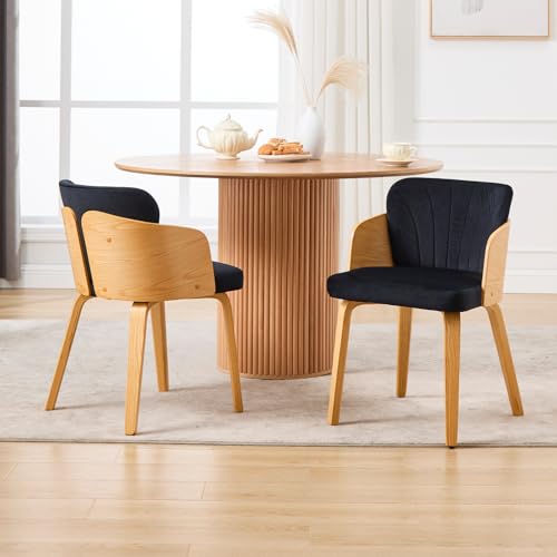 chairus Kitchen Chairs Set of 2 Velvet Side Chairs for Dining Room Upholstered Accent Armchairs with Wooden Legs (Black-2)