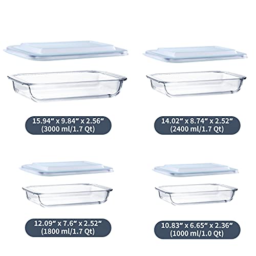 Luvan Glass Baking Dish Set With Lids,Rectangular Glass Baking Pans,Stackable Glass Casserole Dish For Lasagna,Cake,Leftovers,Cooking,Freezer Oven Dishwasher Safe 1Qt 1.7Qt 2.3Qt 3.2Qt #TOP1