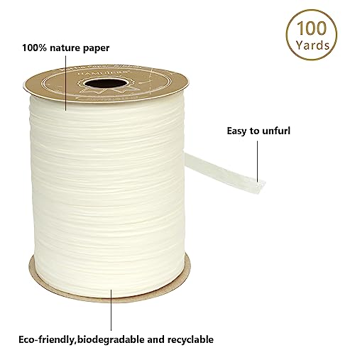 Raffia Ribbon for Gift Wrapping, Packing Paper Twine, Raffia Yarn for Crochet - 1/4'' Wide, 100 Yards, Beige