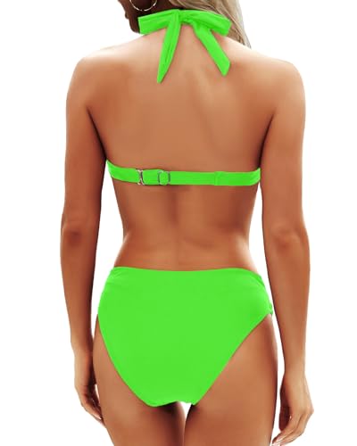 Image of Yonique Women Two Piece Bathing Suits Push Up Bikini Set Halter Swimsuit Vintage Swimwear