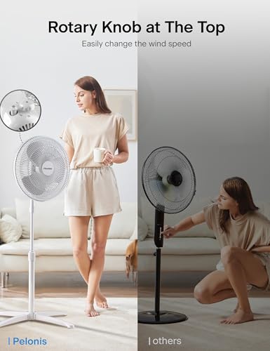 Image of PELONIS 16 inch Pedestal Fan for Bedroom, Oscillating Fan, 3-Speeds, 90 Oscillation, Adjustable Height, Floor Fan, Standing Fan for Living Room, Kitchen, and Home office, White