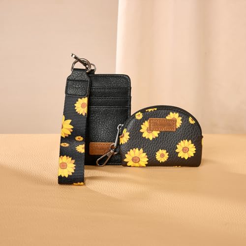 Image of Wrangler KeyChain Wristlet Wallets for Women Sunflower Floral Dual Pouch Wristlet Western Credit Card Holder Wallet with Zipper Pocket