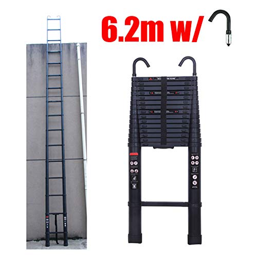 6.2m Telescopic Ladder Extendable Ladder Aluminum Ladder with Detachable Hook Non-Slip Portable Folding Ladder 150kg Max Load Black 2 6.2m Telescopic Ladder Extendable Ladder Aluminum Ladder with Detachable Hook Non-Slip Portable Folding Ladder 150kg Max Load Black - Image 2
