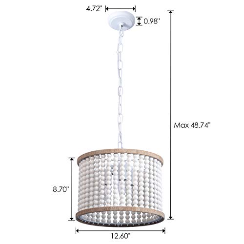 VILUXY Bohemia Wood Beaded Chandelier Antique Rustic Pendant Light White Finishing for Bedroom, Kitchen Island, Girl Room 3-Light - Image 5