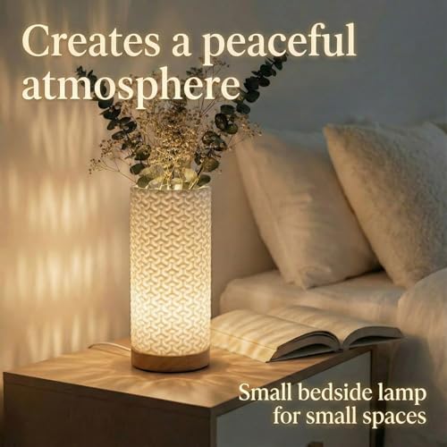 Image of Small Bedside Lamp for Nightstand, 3D Printed Mini Table Lamp, 3 Color Temperatures Warm to Cool White, Cozy Small Lamp for Bedroom Dorm Tight Spaces, Ash Wood Base, 8.8 Inch Tall - Bubble