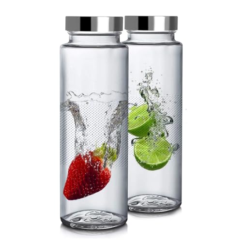 Image of 500ml Glass Water Bottle Set of 3 | Airtight Steel Lid Leak-Proof Botle | Premium Clear Glass Juice, Detox, Milk & Infused Drink Bottle | Fridge-Safe & BPA-Free Bottle for Home & Office