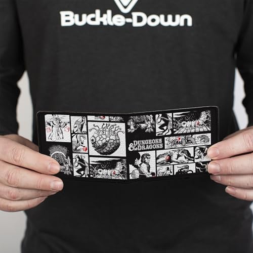 Wizards of the Coast Wallet, Bifold, Dungeons and Dragons Monster Illustration Blocks Black White, Vegan Leather4